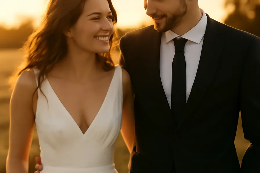 Couple franco-russe souriant après une conversation honnête sur leurs projets de mariage