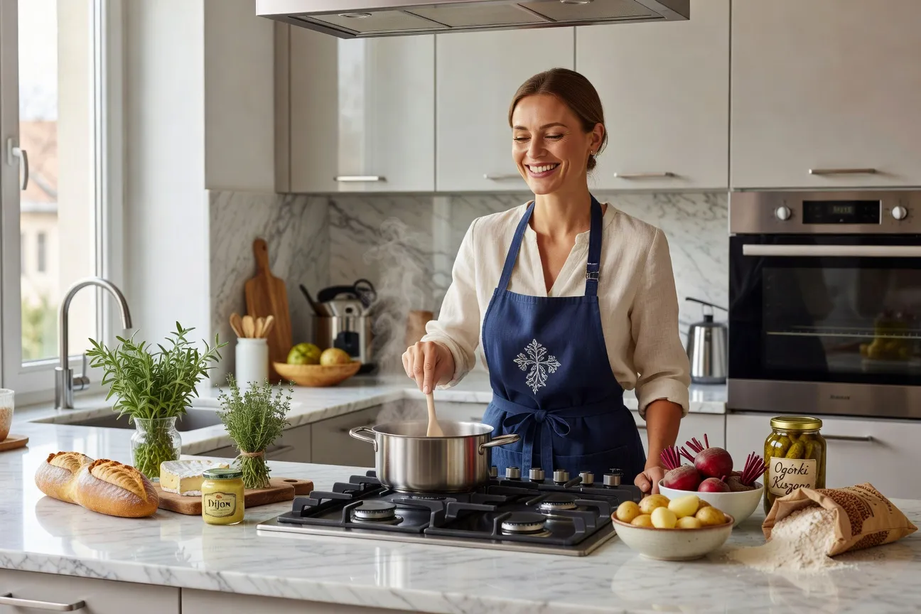 Femme slave cuisinant dans une cuisine française, mélange de cultures