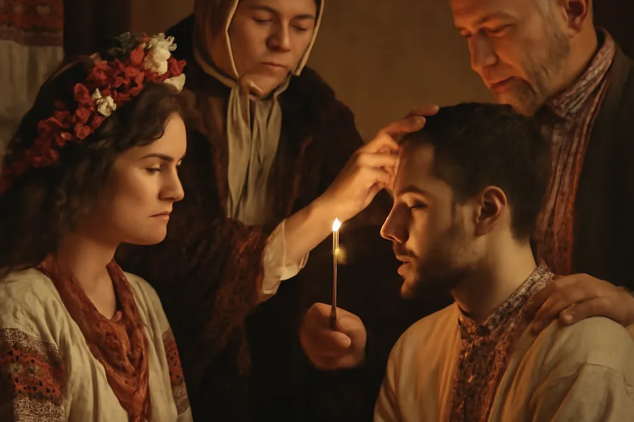 Bague de fiançailles traditionnelle et bénédiction parentale lors d'un rituel russe ou ukrainien