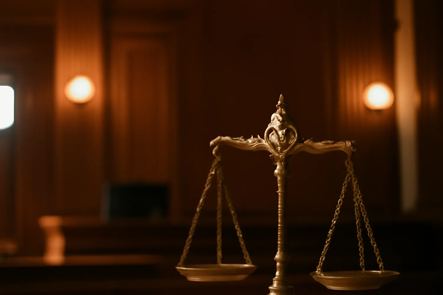 Balance de la justice posée sur des documents traduits, symbole du contrôle judiciaire de l'exequatur