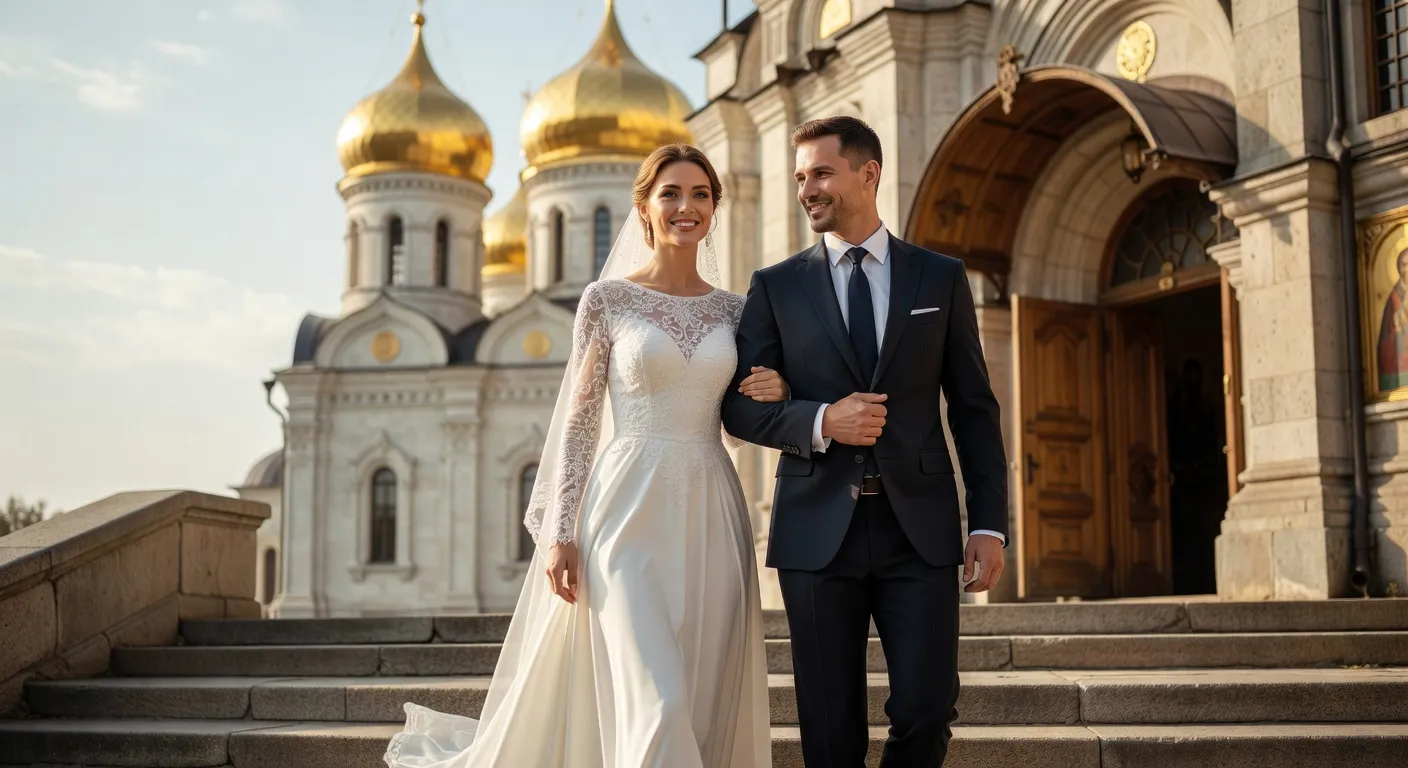 Étapes du mariage avec une femme russe en 2026 - couple franco-russe à la cérémonie