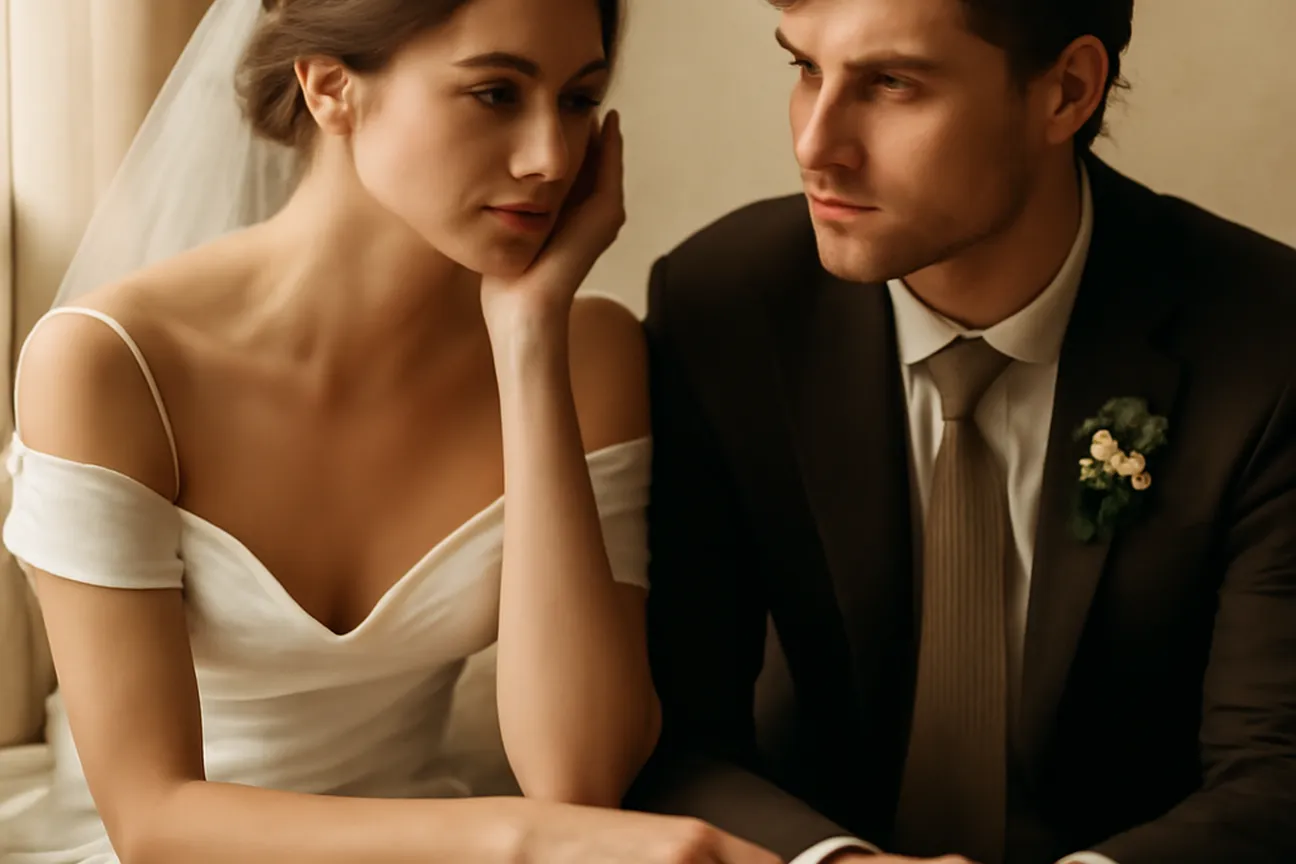 Couple franco-slave en pleine réflexion avant le mariage, échange sérieux autour d'une table