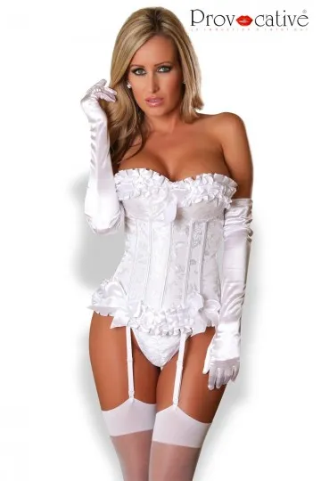 Corset de mariage blanc avec motifs baroques satines