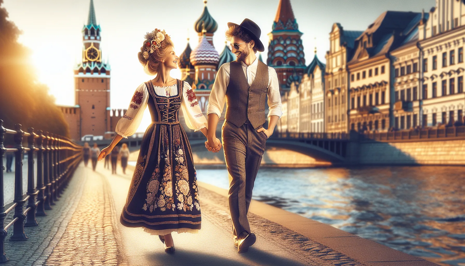 Femme russe elegante dans un cadre culturel traditionnel slave