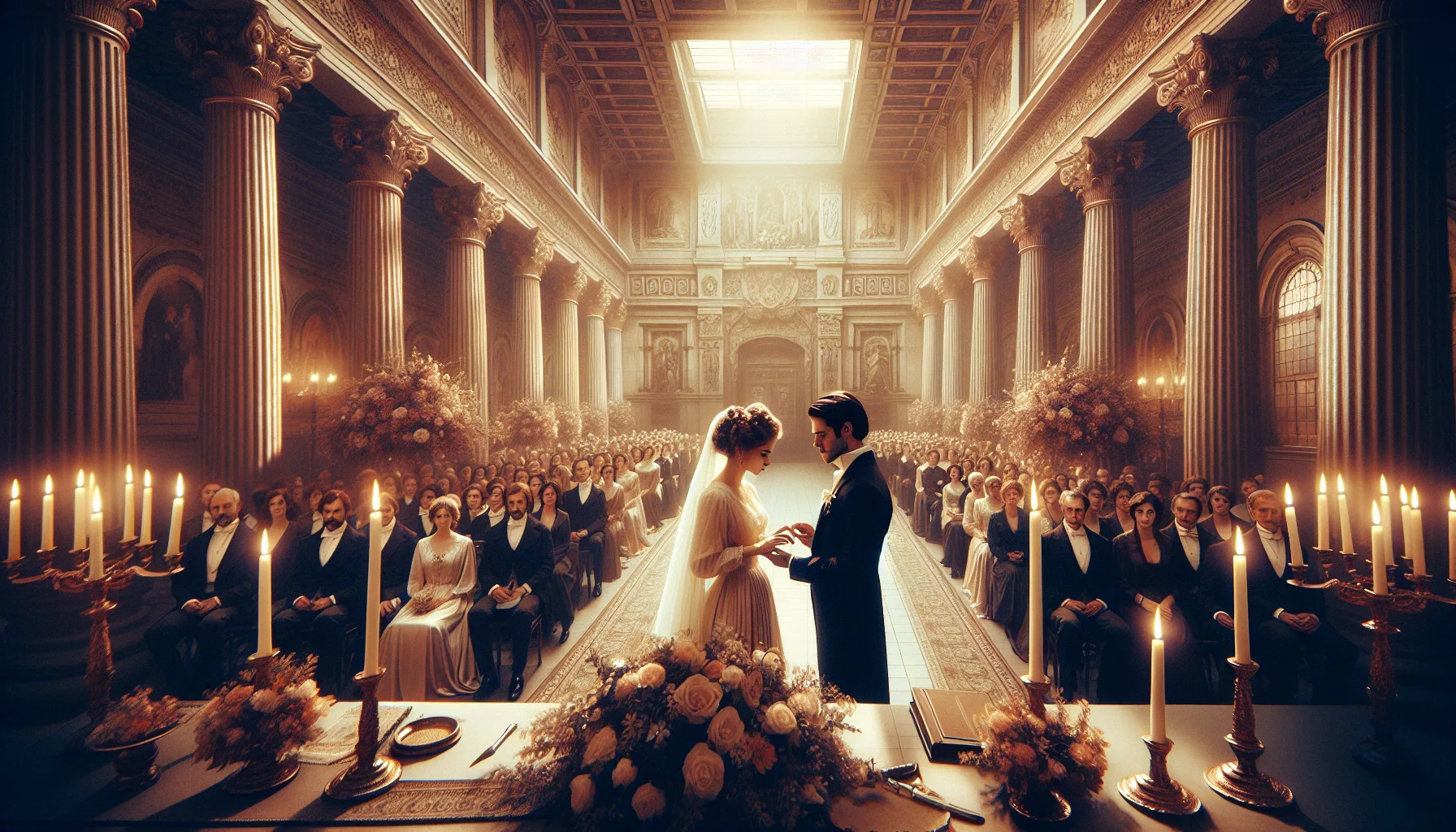 Couple celebrant leur mariage dans un cadre romantique et elegant