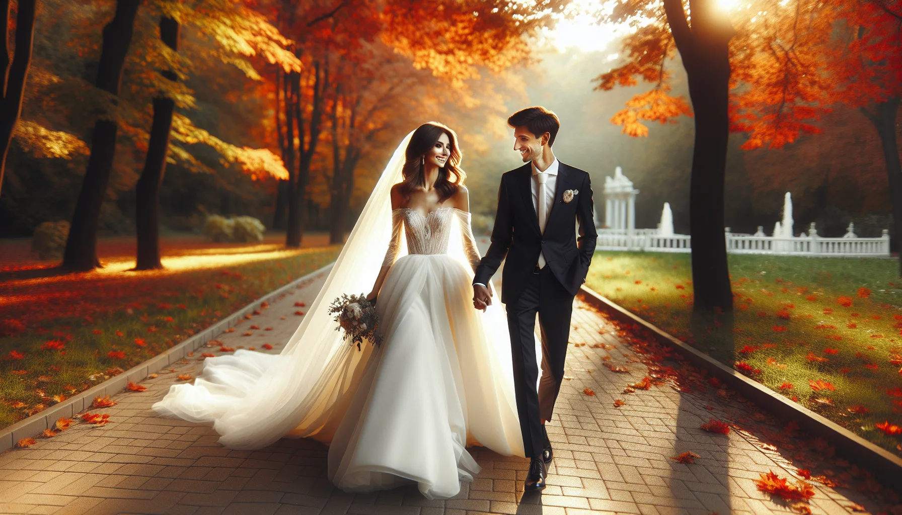 Couple celebrant leur mariage dans un cadre romantique et elegant