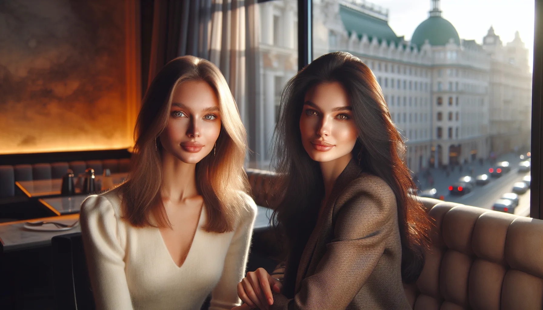 Deux femmes slaves elegantes dans un cafe europeen - differences entre femmes russes et ukrainiennes